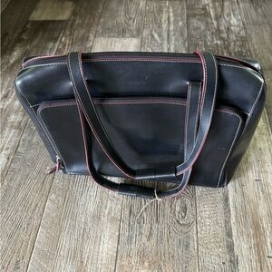 LODIS BEAUTIFUL LEATHER BLACK WITH RED TRIM LAPTOP BRIEFCASE
